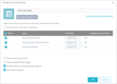 Attribute Table configuration